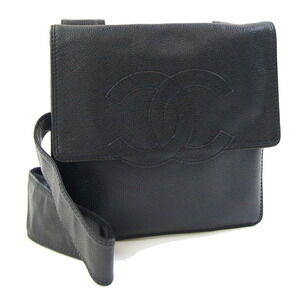 CHANEL Black Caviar Leather Logo Shoulder Bag